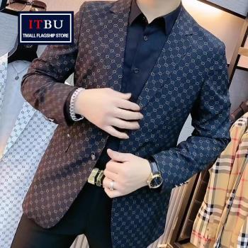 歐貨休閑西裝外套男士2025新款春秋冬季印花禮服商務正裝西服男款