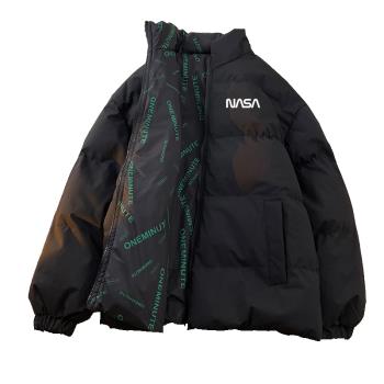 NASA聯名潮牌羽絨服男裝冬季雙面穿外套女棉衣服立領加厚冬裝棉襖