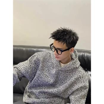 美式cleanfit小香風連帽衛衣男秋冬季潮流重磅粗花呢套頭長袖上衣