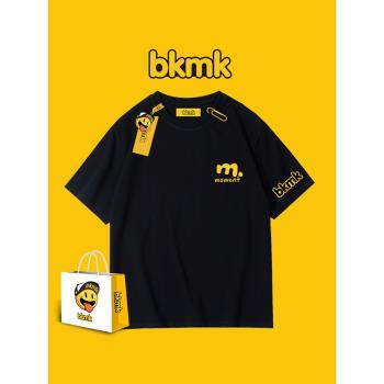 bkmk美式潮牌T恤男學院風夏季新款純棉簡約休閑短袖百搭上衣服潮