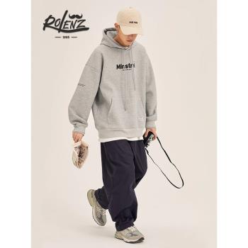 ROLENZ高階品牌連帽衛衣男圖案印花上衣春秋季美式重磅情侶裝帽衫