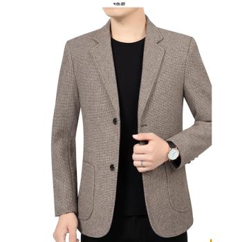 啄木鳥休閑西裝男秋冬新款中年男士西服毛呢外套加厚修身單西上衣