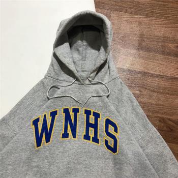 休閑潮牌學院風上衣WNHS英文字母印花男女款oversize時尚連帽衛衣