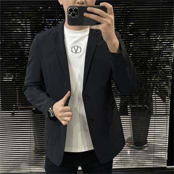 冬季薄款鵝絨西裝高階質感防風保暖面料男士商務休閑羽絨西服外套