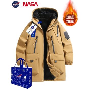NASA加厚保暖中長款棉衣男潮牌寬松2024防寒棉襖大碼胖子棉服外套