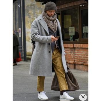 優雅氣質系！高階羊毛呢大衣！寬松中長款風衣男女秋冬季休閑外套