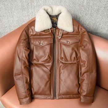 新品頭層牛皮皮羽絨服男士防風保暖簡約大碼真皮皮衣短款大碼外套