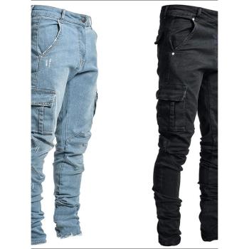 2023夏季新款歐美男士側面口袋小腳緊身褲美式牛仔褲Mens jeans