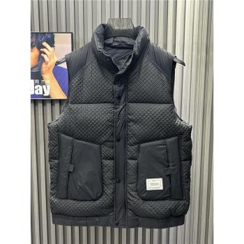 早冬新款男士立領羽絨棉菠蘿紋馬甲加厚防風保暖機能風背心無袖潮