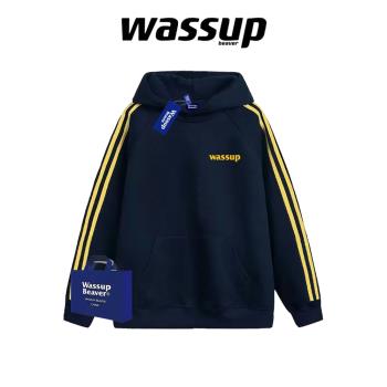 WASSUP BEAVER美式連帽衛衣男女秋冬款加絨情侶重磅寬松套頭外套