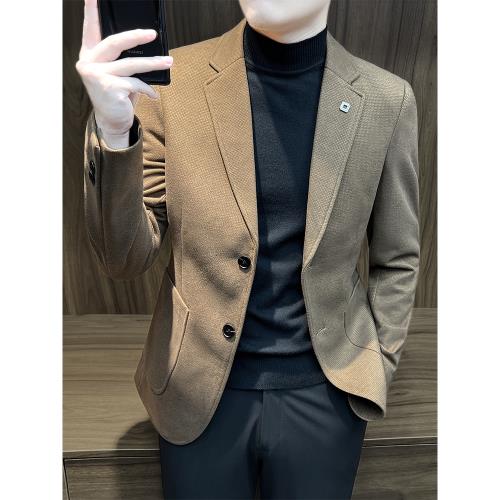 毛呢西裝外套男士秋冬季2025新款商務休閑男裝高級感單西西服上衣