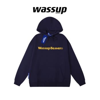 WASSUP BEAVER衛衣2023新款秋冬加絨連帽寬松男女情侶裝外套上衣