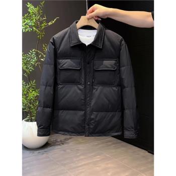 冬季新款男士翻領輕薄羽絨服外套時尚百搭休閑保暖白鴨絨上衣潮帥