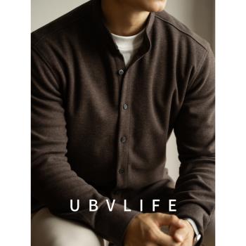 UBV輕熟磨毛蓄熱羊毛長袖襯衫男士2024秋冬保暖輕熟內搭打底襯衣
