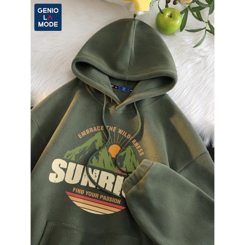 捷尼拉莫加絨連帽衛衣男大碼男款韓版潮牌搖粒絨外套冬季套頭衫男