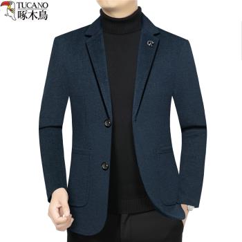 啄木鳥男裝休閑西服羊毛西裝外套男士春秋冬季中青年修身單西上衣