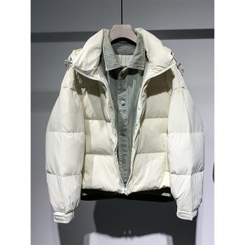 特琳露時尚潮牌男士青年羽絨服2024冬季新款假兩件白鴨絨外套男潮
