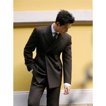 李現同款休閑西裝外套男士痞帥高階感韓版秋冬季雙排扣西服夾克潮