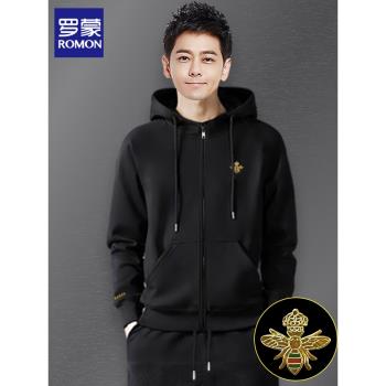 羅蒙加絨外套男裝拉鏈秋冬季新款連帽上衣服潮牌ins百搭純棉衛衣