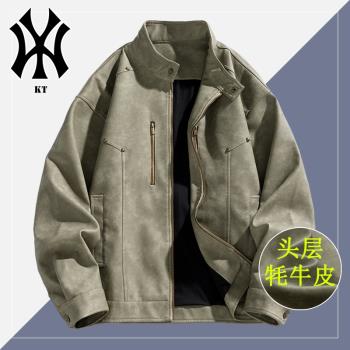 真皮皮衣外套男飛行員秋冬2024新款痞帥美式機車羊皮復古牛皮夾克
