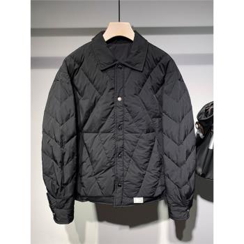 TELINLU日系時尚寬松輕薄款羽絨服男冬季青年純色翻領白鴨絨外套