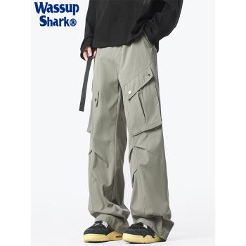 wassup shark美式機能沖鋒褲男士秋季潮牌戶外工裝休閑登山運動褲