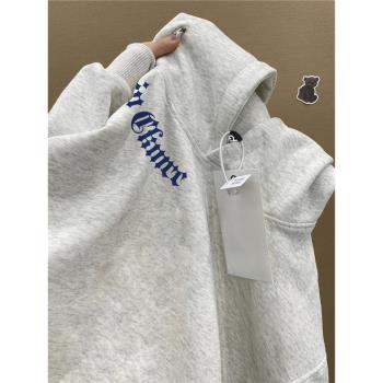 重磅純棉美式潮牌字母加絨加厚連帽衛衣女秋冬季小眾慵懶chic外套