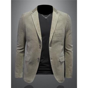 歐洲站燈芯絨西裝男士秋冬季純棉復古條絨休閑單件西服純色外套潮