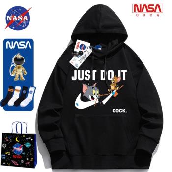 NASA聯名貓和老鼠衛衣男款春秋季青少年加絨加厚卡通連帽情侶外套
