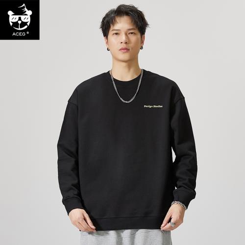 ACEG春秋季潮牌衛衣男大碼寬松加肥加大圓領美式上衣男百搭打底衫