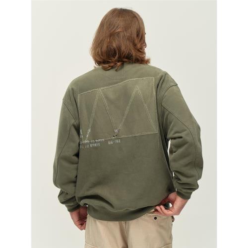 MIDUPDATE 24AW 復古貼布刺繡一體式螺紋做舊重磅長袖圓領衛衣