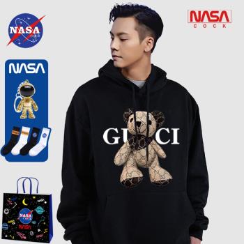 NASA聯名衛衣男春秋薄款連帽潮牌寬松情侶時尚高街加絨加厚帽衫女