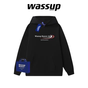 WASSUP BEAVER美式潮牌復古加絨衛衣男女秋冬季連帽情侶百搭外套