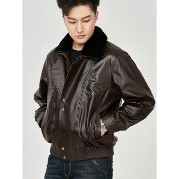 牛皮皮衣男金貍貂皮毛一體內膽a2飛行員皮夾克外套男真皮飛行服冬