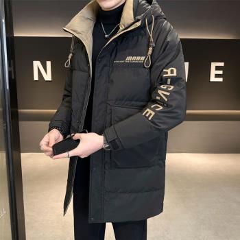 中長款羽絨服男連帽冬季2024新款潮牌加厚修身印花帥氣冬裝外套