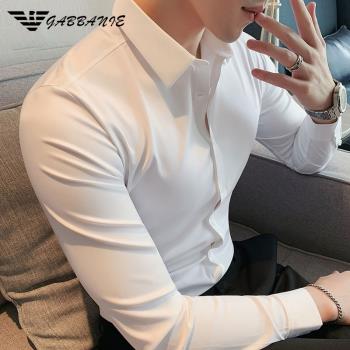 GABBANIE高階感無痕襯衫男長袖修身彈力春秋商務休閑男士白色襯衣
