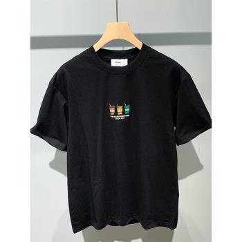 美式時尚休閑百搭拼色咖啡杯短袖