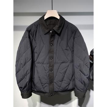 冬季日系潮牌拼色翻領羽絨服男冬季青年潮流帥氣寬松休閑輕薄外套