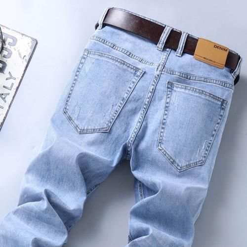 淺色高端純棉男士牛仔褲春夏季直筒寬松彈力休閑長褲子2021年新款