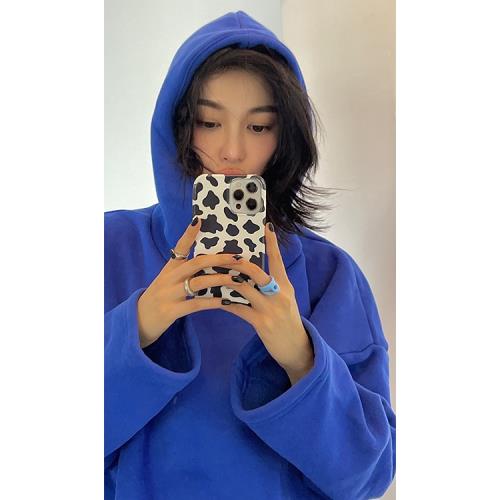 MONBLACK 寬松廓形Balaclava帽衫黑色克萊因藍高克重衛衣加絨衛衣