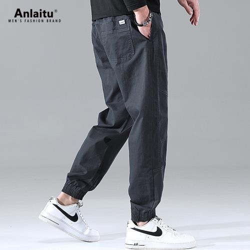 2025秋季拼接明線男士休閑褲高品質寬松抽繩運動束腳長褲子男款