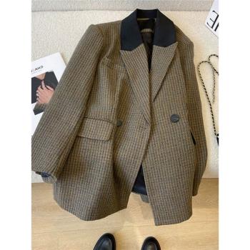 特大碼300斤高階感氣質拼色西裝外套男女裝秋季寬松休閑西服上衣2
