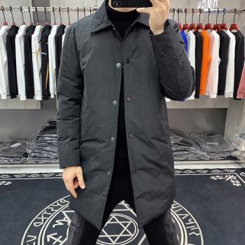 中長款羽絨服男士青年2024新款冬季韓版修身翻領外套時尚羽絨風衣