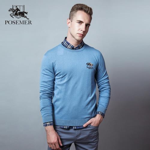 Posemer/堡馬羊毛衫專柜同款簡約男士時尚毛衣百搭圓領長袖羊毛衫