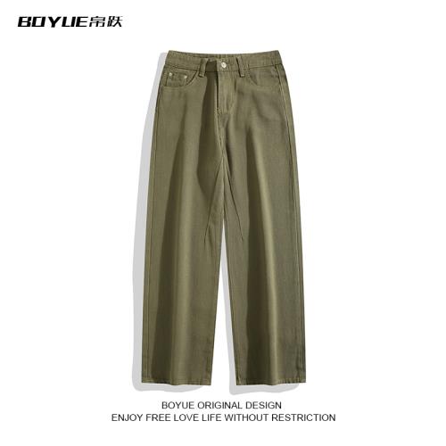 BOYUE帛躍美式復古棕色牛仔褲高腰顯瘦垂感直筒拖地潮牌長褲男女