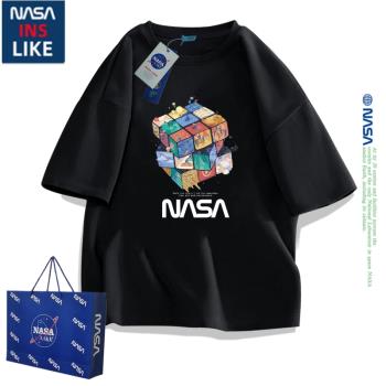 NASA純棉夏季衣服男士潮牌男款情侶裝大碼短袖t恤重磅美式上衣ins