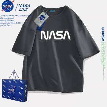 NASA聯名~美式重磅潮牌男生2024新款夏季純棉短袖t恤男士潮流上衣