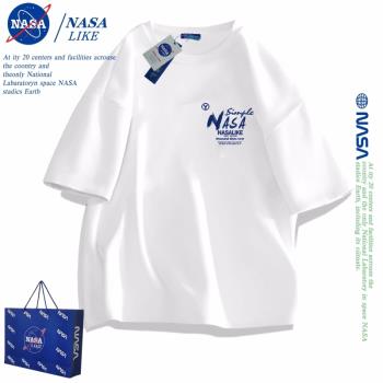 NASA聯名~重磅短袖T恤男寬松純棉上衣夏季黑色美式復古情侶款體恤