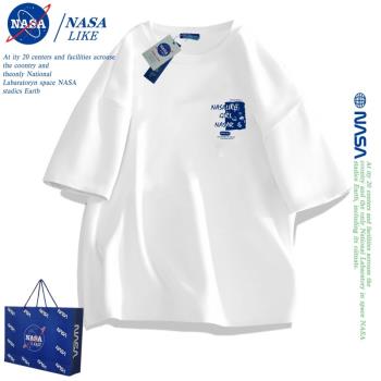 NASA聯名重磅短袖T恤男寬松大碼純棉上衣夏季灰綠美式復古情侶裝