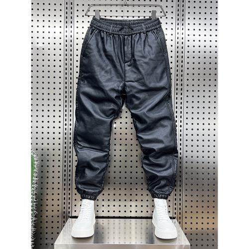 皮褲男士騎行摩托車加絨加厚保暖修身百搭小腳褲子冬季外賣機車褲